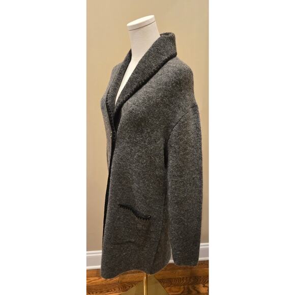 Adrienne Vittadini Wool-Blend Charcoal Gray Sweater Duster Cardigan Pockets L - Picture 3 of 10